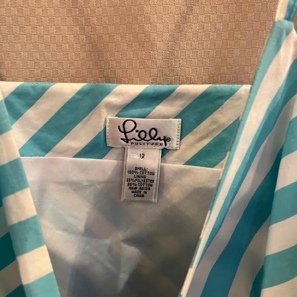 Lilly Pulitzer Sunflower Striped Dress Blue/White Sz12 - Picture 7 of 12